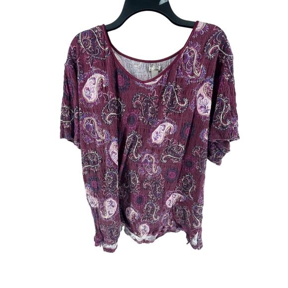 White Stag Burgundy Gauze Paisley Print Short Sleeve Blouse Women's Size 4X - Picture 1 of 6